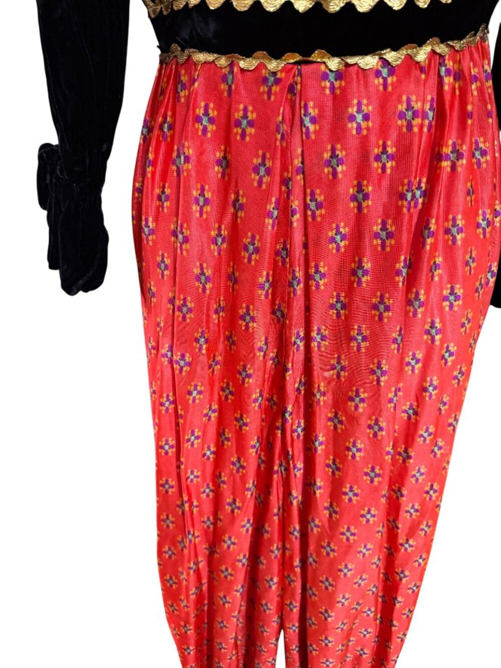 Vintage 1960s/1970s Sandine Originals Harem Jumpsuit With Black Velvet Bodice V - Picture 5 of 10